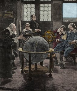 John Milton (1608-1674) visitando Galileo Galilei (Galileia), em sua prisão da Inquisição em Arcetri, perto de Florença, em 1640. Gravura do século XIX a partir de uma pintura de T. Lessi.