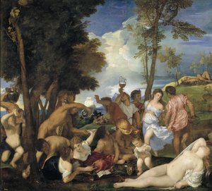 O Bacanal dos Andrianos, 1523-1526 de Tiziano Vecelli