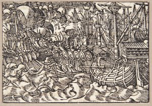 Gaius Duillius derrota Cartago numa batalha naval de Tobias Stimmer