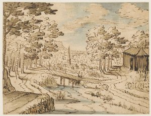 Paisagem com ponte de Tobias Verhaecht (circle of)