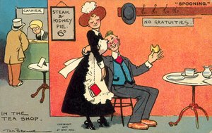 Na loja de chá (litografia a cores) de Tom Browne