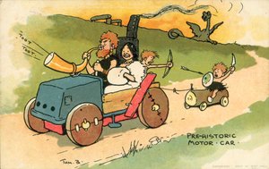 Automóvel pré-histórico (litografia a cores) de Tom Browne