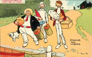 Três homens num barco (litografia a cores) de Tom Browne