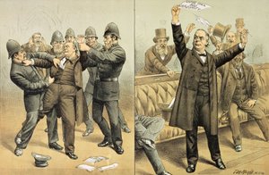 O juramento de Bill passou por cem votos, de &39;St. Apresentação de Revisão de Stephen Cartoon, 24 de março de 1888 de Tom Merry