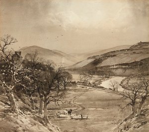 O Vale Ettrick perto de Selkirk (grisaille) de Tom Scott