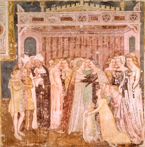 O adeus, detalhe da Lenda de Santa Úrsula de Tommaso da Modena (1326-1379), fresco, Igreja de Santa Caterina, Treviso