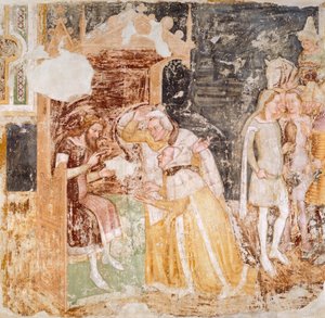 O envio de embaixadores do Rei da Inglaterra, detalhe de Histórias de Santa Úrsula, por Tommaso da Modena (1326-1379), fresco de Tomaso da (late 15th century) Modena