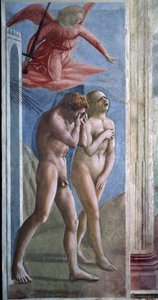 Adão e Eva caçam fora do Céu. (fresco