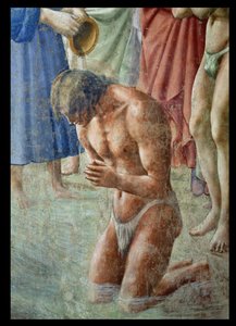São Pedro Batizando os Neófitos, detalhe do neófito, c.1427 afrescos veja também 63311 de Tommaso Masaccio