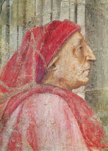 A Santíssima Trindade, detalhe da cabeça do doador do sexo masculino, detalhe afresco 1427-28 de 173689 de Tommaso Masaccio