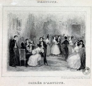 Uma noite de artista: jogos de bola e de cartas durante uma noite burguesa Desenho de Antoine Johannot dit Tony Johannot (1803-1852) 1831 Paris, Bibliotheque de l