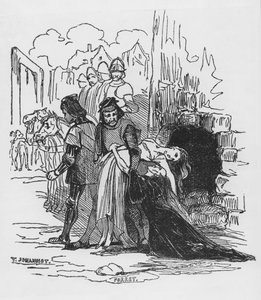 Soldados arrastando uma prisioneira, ilustração para "O Corcunda de Notre Dame" de Victor Hugo (1802-85) (xylograph)