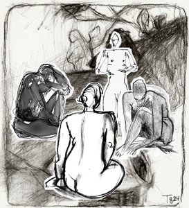 Esboço de figuras contemplativas de Tore Bahnson