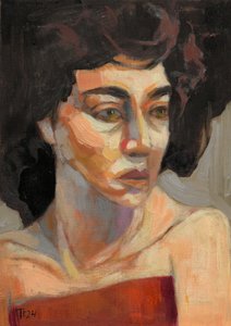 Mulher contemplativa de vermelho