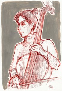 Violoncelista concentrado de Tore Bahnson