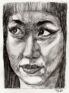 Desenho de uma mulher asiática pensativa de Tore Bahnson