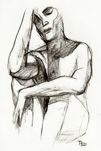 Desenho de uma figura pensativa de Tore Bahnson