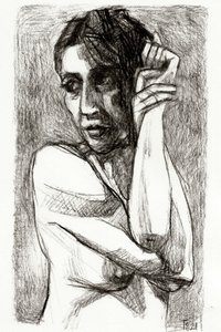 Desenho de uma mulher pensativa de Tore Bahnson