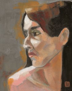 Perfil de uma mulher pensativa
