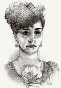Esboço de uma mulher pensativa de Tore Bahnson