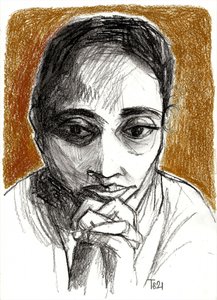 Desenho de uma mulher pensativa de Tore Bahnson