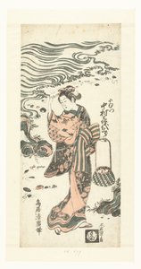 Mulher à procura de conchas na praia de Torii Kiyohiro