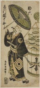 Ichikawa Danjuro IV como Sukeroku na peça "Choseiden Fudan-zakura" apresentada no Teatro Nakamura no quarto mês de