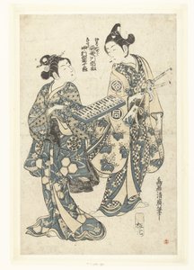 Dois atores com ábaco de Torii Kiyohiro