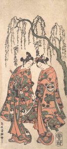Jovens amantes sob um salgueiro caído, suas mãos entrelaçadas, suas cabeças dobradas, 1754.