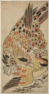 A Hawk Capturing a Crane in Flight, c.1715 (impressão em bloco de madeira colorida à mão)