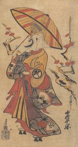 Ator Nakamura Senya como Tokonatsu na peça Kabuki, The Legacy of the Three-Comma F..., ca. 1716.