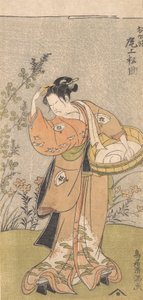 O Ator Onoya Matsusuke, em Robe Feminino de O-Kane, Ajeita o Pente no Cabelo, 17..., 1735-1785.