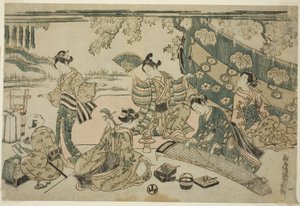 Um piquenique sob as cerejeiras de Torii Kiyomitsu I