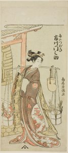 O ator Ichikawa Monnosuke II como a Senhora do Gancho de Cabelo (Ichikawa Monnosuke Kogai no Tsubone) de Torii Kiyomitsu I