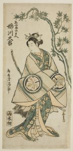 O ator Anegawa Daikichi como Ayame no Mae na peça "Miyo no Hana Yunzei Kagami", representada no Teatro Morita no décimo primeiro mês de 1760 de Torii Kiyomitsu I