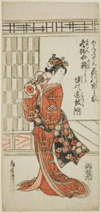 O ator Hanagawa Ichinojo como Akane Gozen na peça "Okunizome Shusse Butai", representada no Teatro Ichimura no décimo primeiro mês de 1759 de Torii Kiyomitsu I