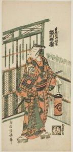 O ator Ichikawa Masuzo I como Soga no Goro na peça "Tokitsukaze Irifune Soga", representada no Teatro Nakamura no primeiro mês de 1758 de Torii Kiyomitsu I