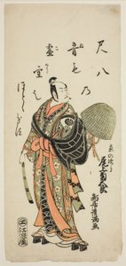 O ator Onoe Kikugoro I como Kyo no Jiro na peça "Fujibumi Sakae Soga", representada no Teatro Ichimura no segundo mês de 1763 de Torii Kiyomitsu I