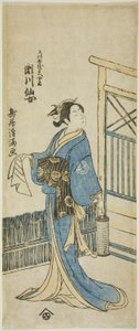 O ator Segawa Senjo (Kikunojo III) como esposa de Amakawaya Gihei na peça "Kanadehon Chushingura", representada no Teatro Nakamura no quinto mês de 1776