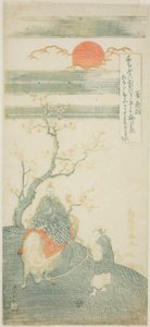 O poeta Sugawara no Michizane montado num boi de Torii Kiyomitsu I