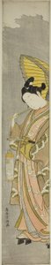Jovem com guarda-chuva e lanterna de Torii Kiyomitsu I