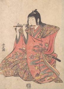 Uma boneca representando um menino tocando flauta, c. 1780. de Torii Kiyonaga