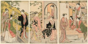 Uma versão moderna de Ushiwakamaru Serenading Princess Joruri de Torii Kiyonaga