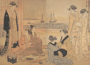 Uma festa de alegres em uma casa de chá em Shinagawa, ca. 1783.