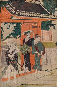 Uma chuva repentina no santuário Mimeguri Inari, 1787 de Torii Kiyonaga