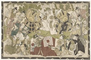 Atores em uma performance de shibaraku de Torii Kiyonaga