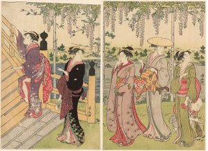 Admirando as glicínias no Santuário Kameido de Torii Kiyonaga