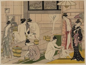Balneário, c.1785 (impressão em bloco de madeira) de Torii Kiyonaga