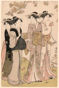 Beauties Under a Maple Tree, da série "A Collection of Contemporary Beauties of the Pleasure Quarters (Tosei yuri bijin awase)" de Torii Kiyonaga
