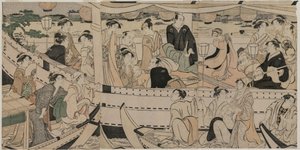 Passeio de barco no rio Sumida de Torii Kiyonaga